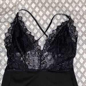 Black Half Lace Romper